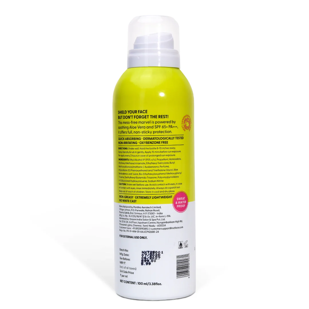 NXTFACE Sporty Sunscreen Spray - SPF 65+ PA++++ | 100ml - Image 10